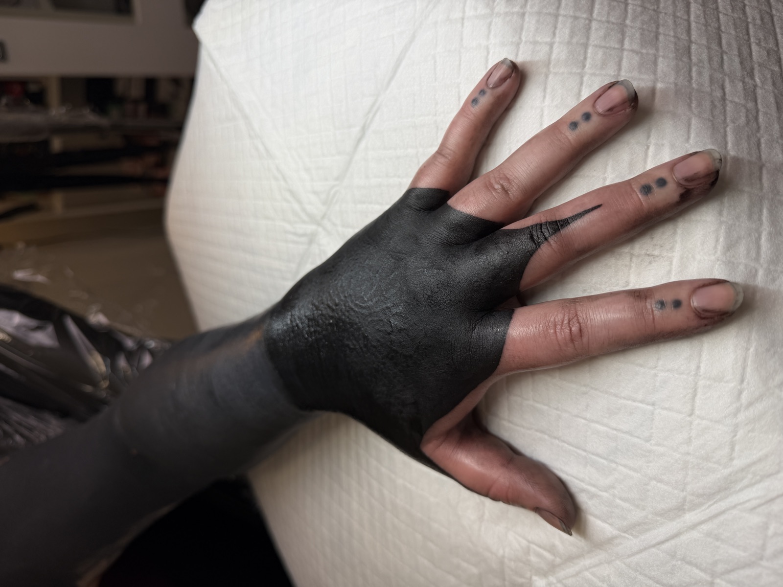 Blackout hand tattoo, solid black, by Si, Bristol