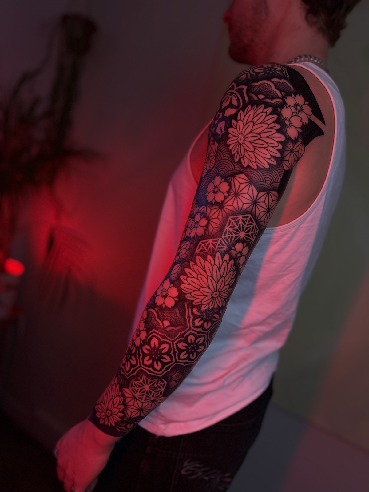 Floral and geometric sleeve