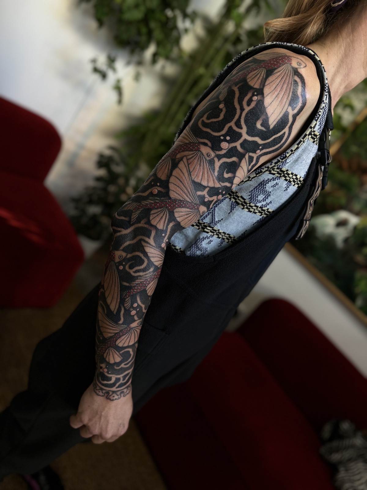 Moth and floral blackwork sleeve